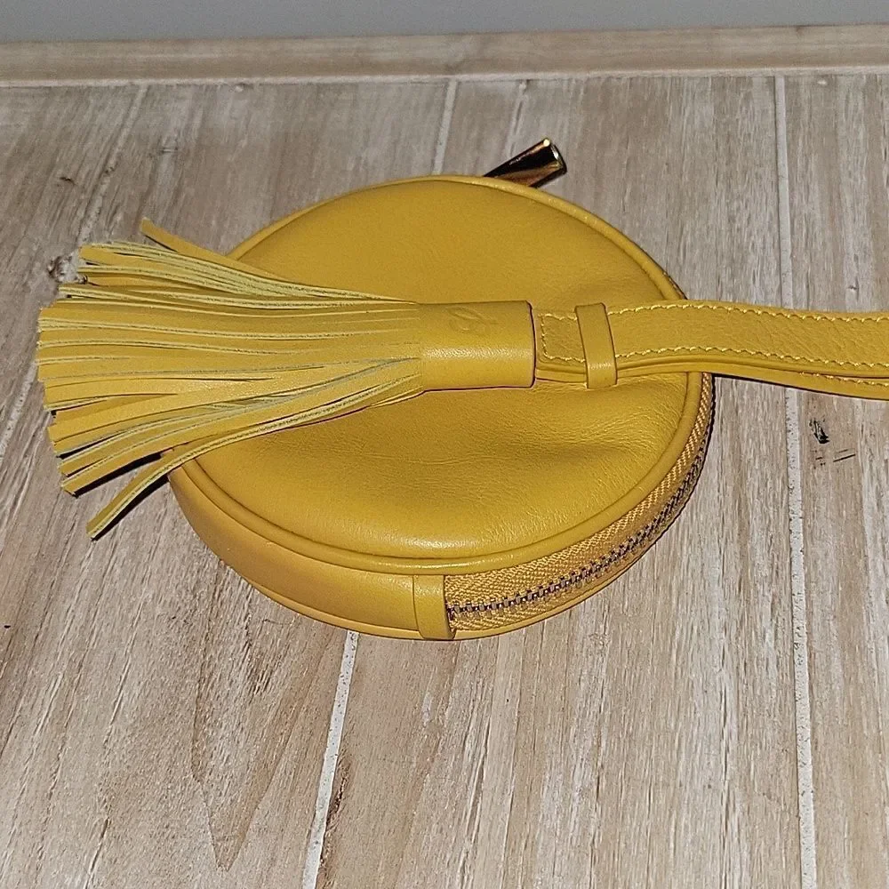 Breitling Travel Watch Case Bag Pouch Yellow Leather Round Wristlet Fringe